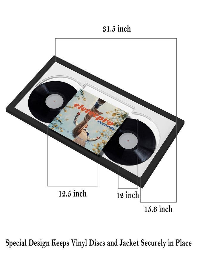 eletecpro 16x32 Record Frame Display 12-inch Double LP, Black Vinyl Frames with 2 Double Sided Mats (Black-White) Holds Jacket and 2 Records, Big Album Frame Wall Decor for Music Fans - Image 3
